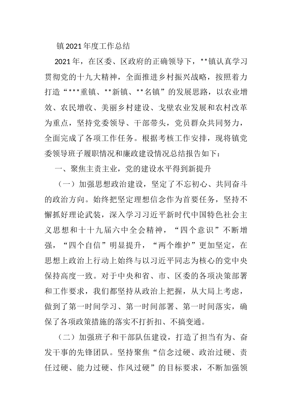 镇2021年度工作总结_第1页