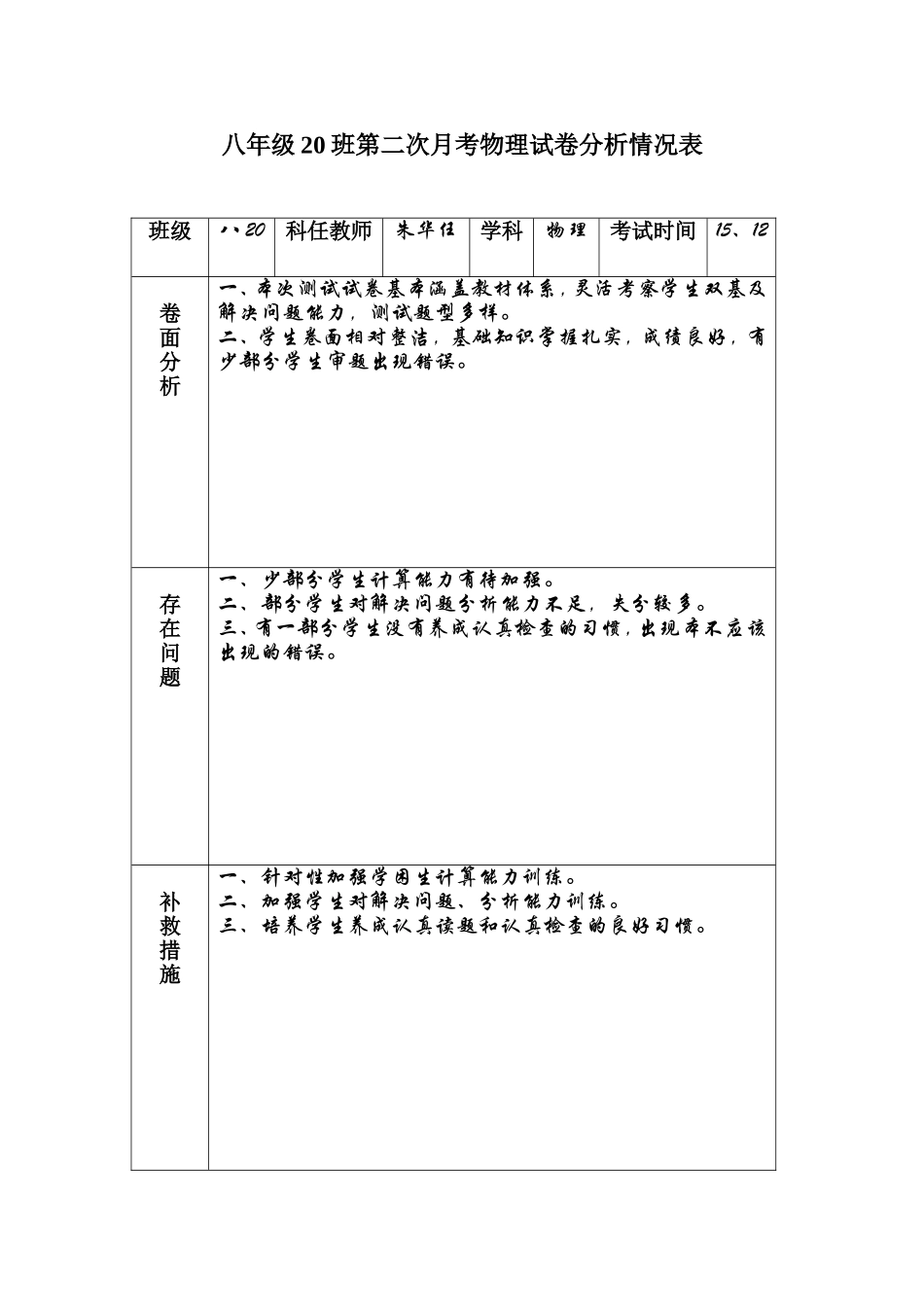 试卷分析情况表_第1页