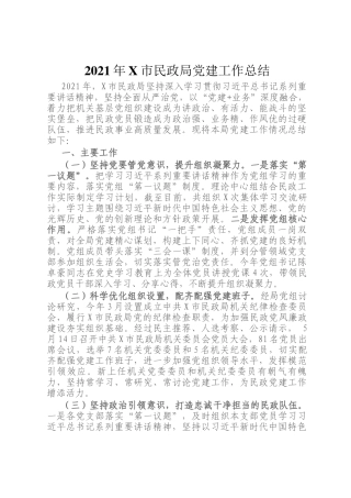 2021年X市民政局党建工作总结