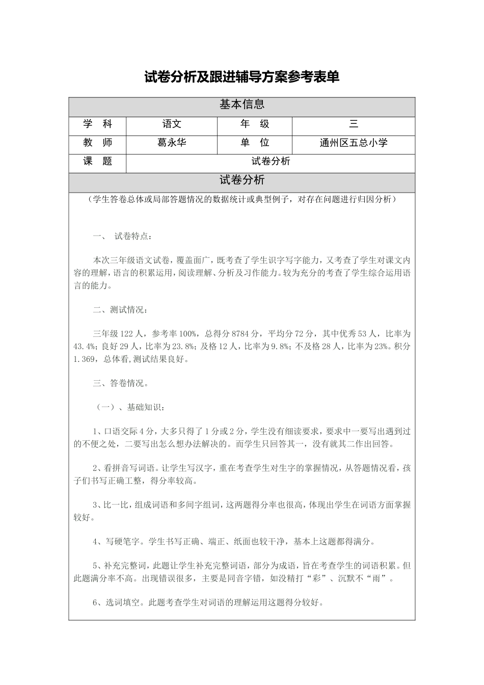 葛永华试卷分析_第1页