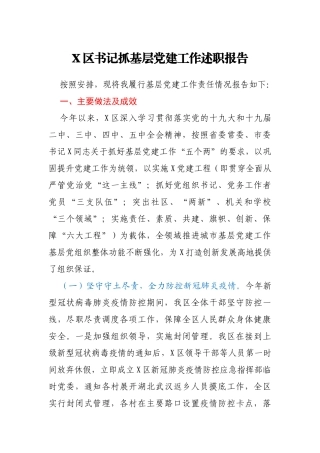 X区书记抓基层党建工作述职报告