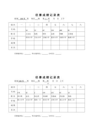 径赛成绩记录表