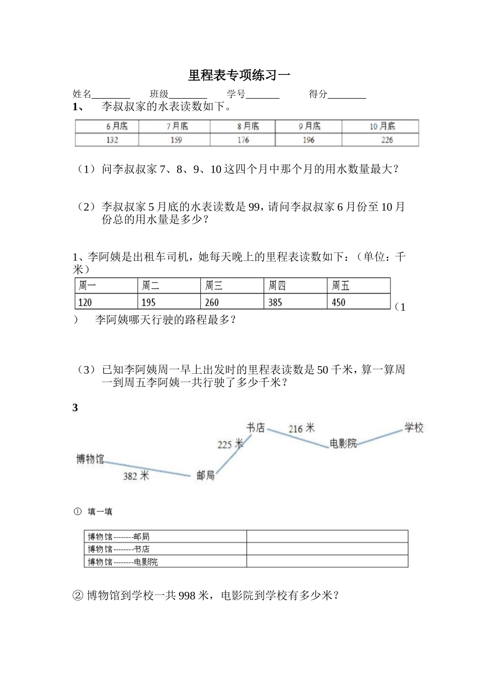 里程表专项练习_第1页