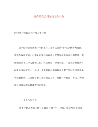 资产经营公司年度工作计划