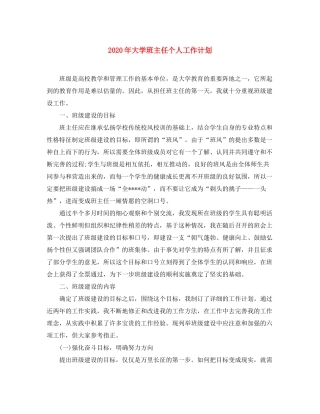 2020年大学班主任个人工作计划