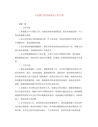 大学部门宣传部部长工作计划