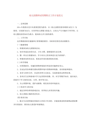 幼儿园教师试用期转正工作计划范文