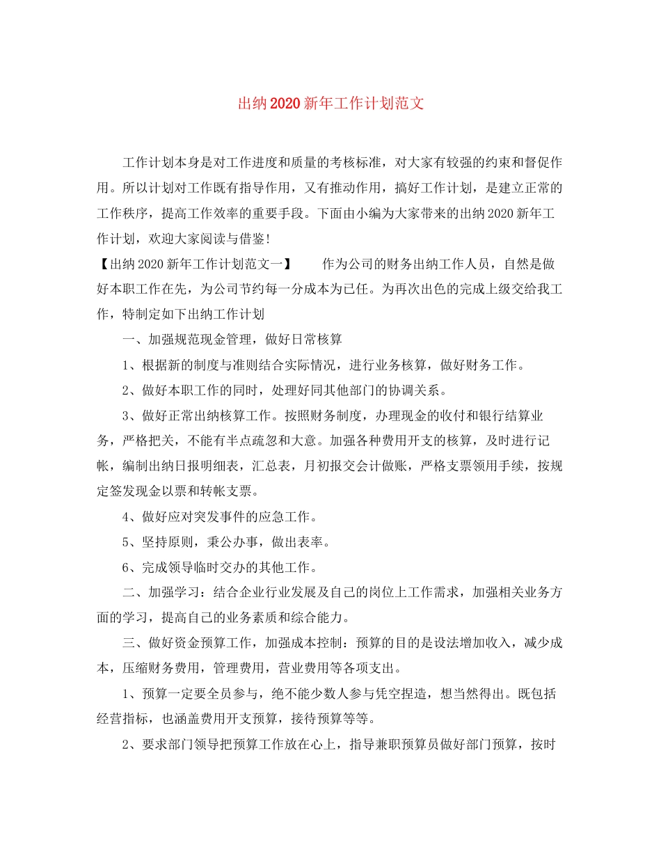 出纳新年工作计划范文_第1页