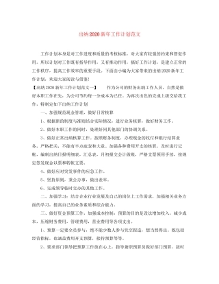 出纳新年工作计划范文