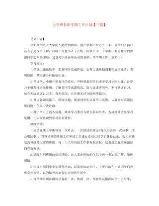 大学班长新学期工作计划【三篇】