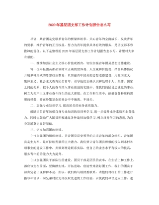 2020年基层团支部工作计划报告怎么写