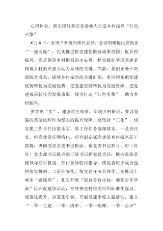 心得体会：抓实抓好基层党建倾力打造乡村振兴“红色引擎”