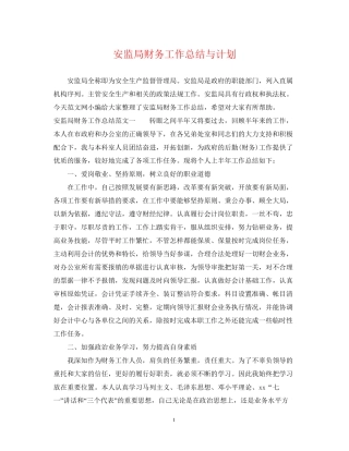 安监局财务工作总结与计划