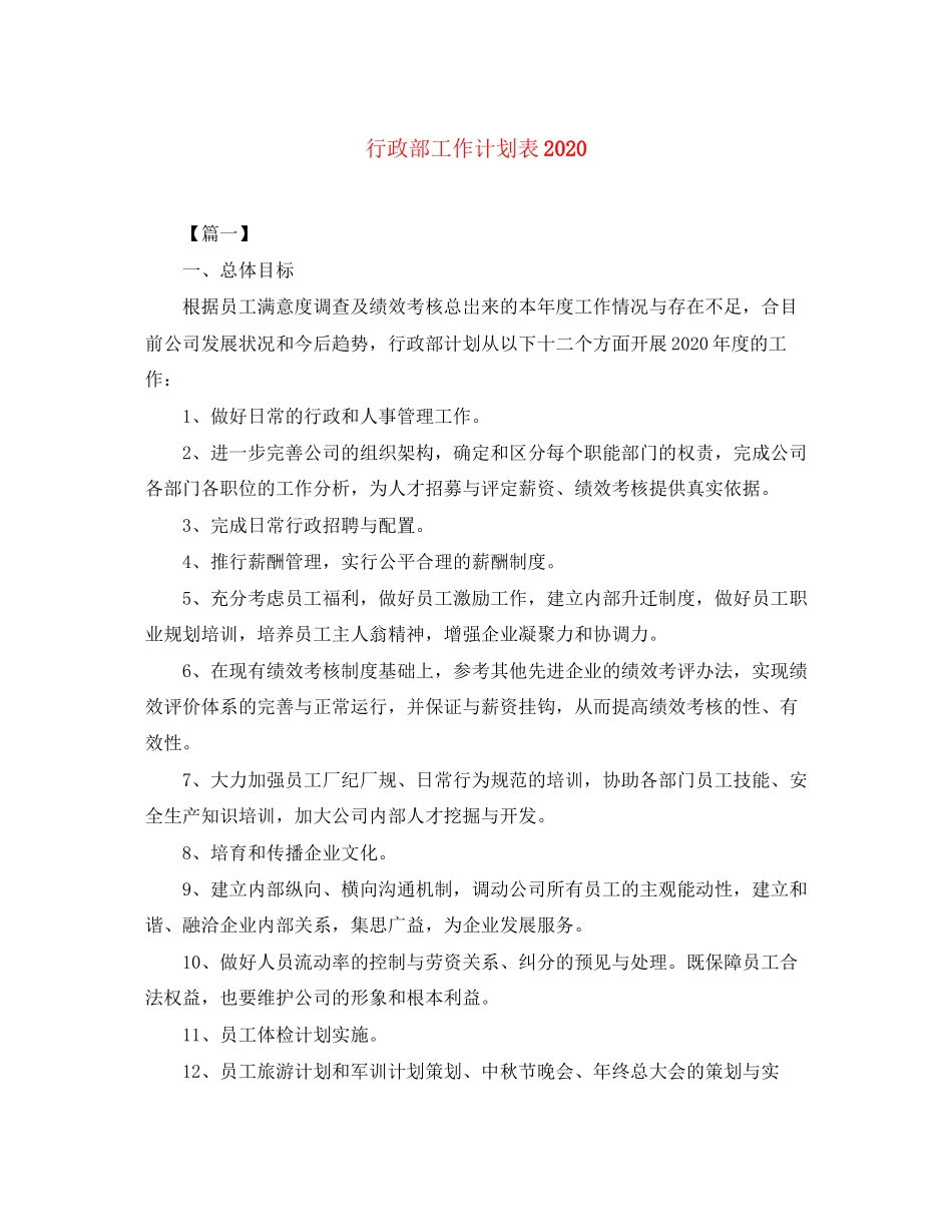 行政部工作计划表_第1页