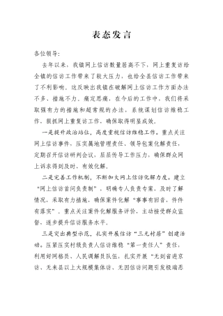 信访问题表态发言