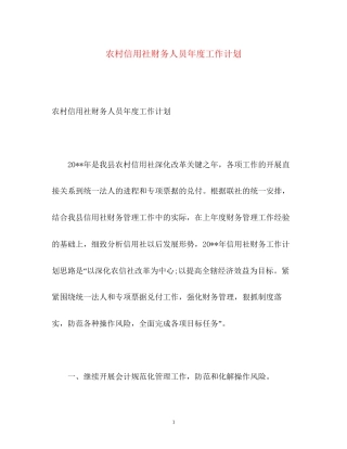 农村信用社财务人员年度工作计划22