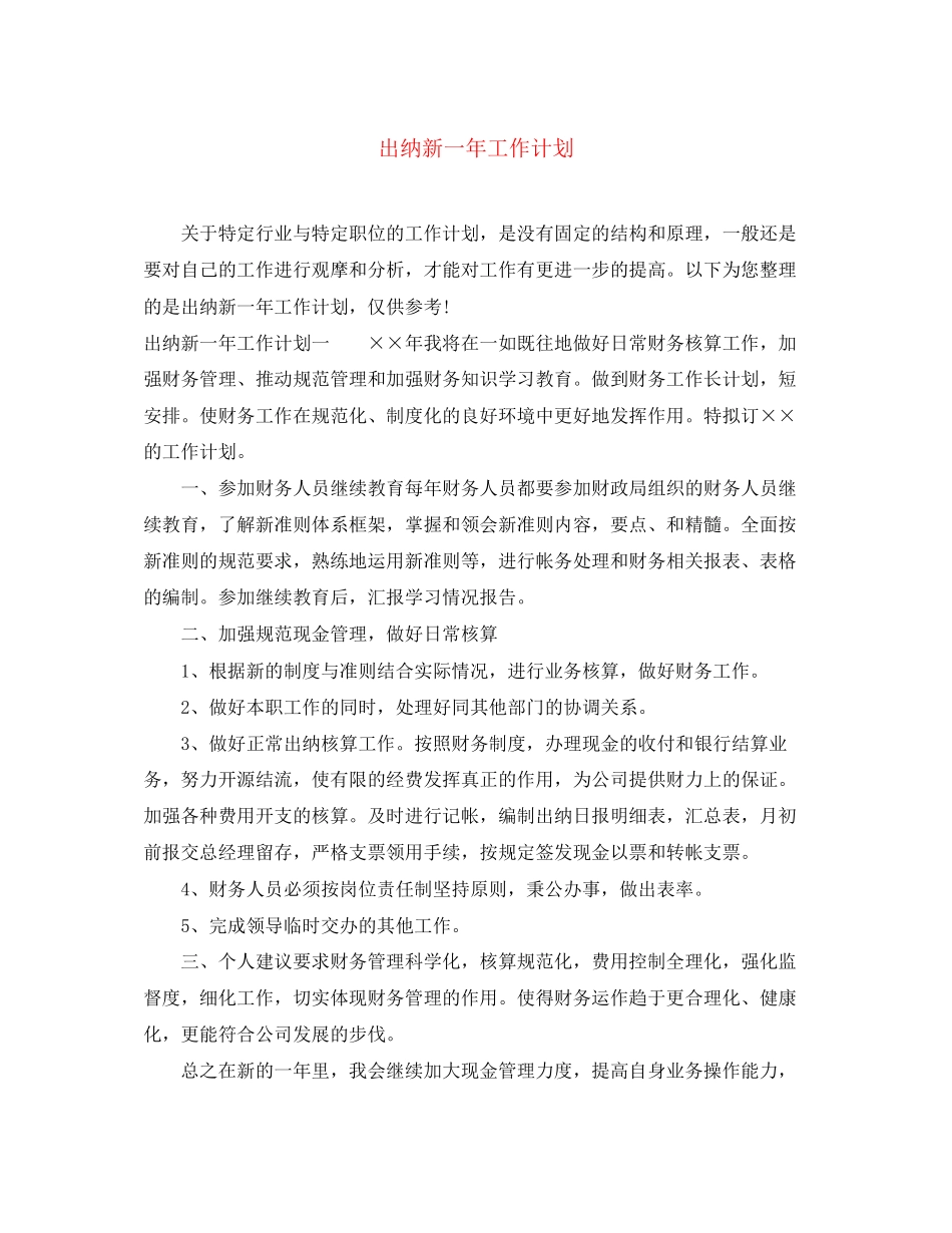 出纳新一年工作计划_第1页