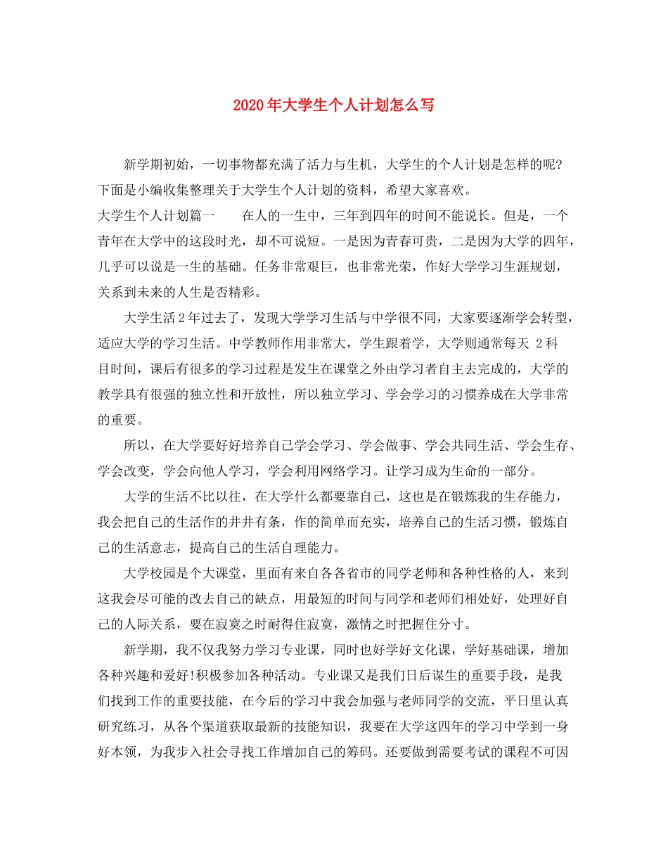 2020年大学生个人计划怎么写_第1页
