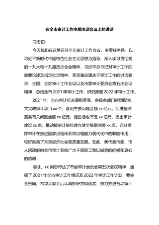 在全市审计工作电视电话会议上的讲话