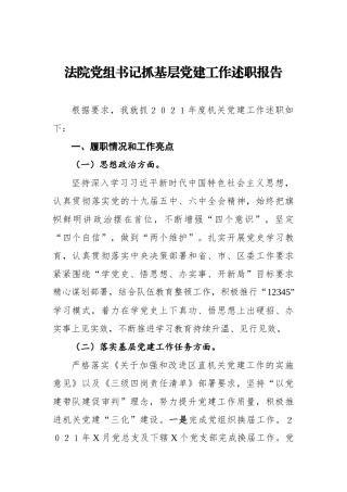 法院党组书记抓基层党建工作述职报告