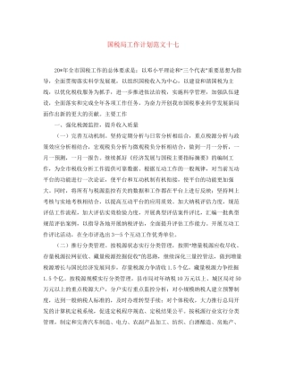 国税局工作计划范文十七