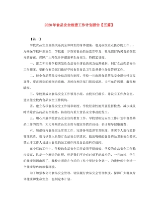 2020年食品安全检查工作计划报告【五篇】