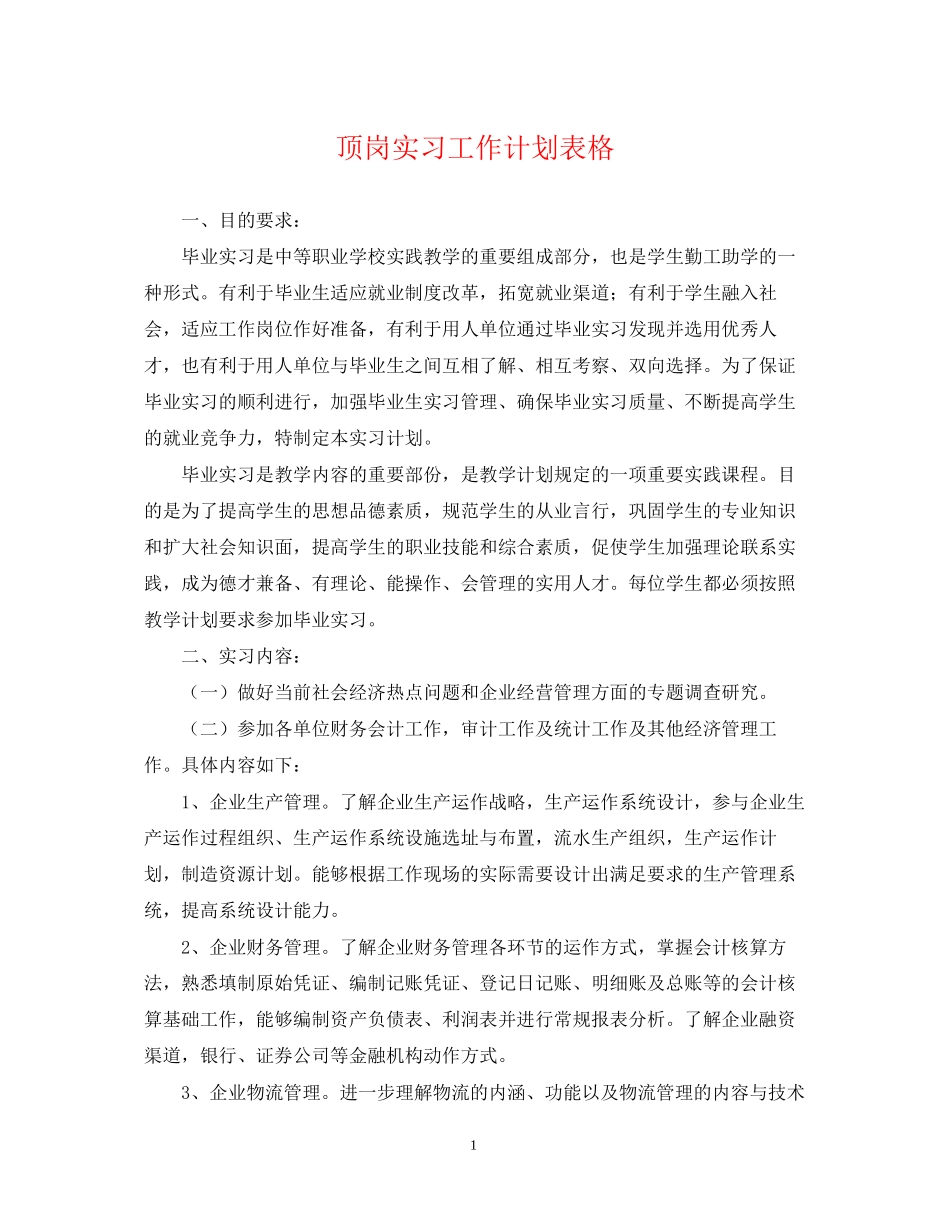 顶岗实习工作计划表格_第1页