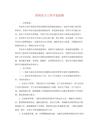 顶岗实习工作计划表格