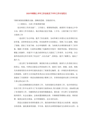 2020年销售上半年工作总结及下半年工作计划范文