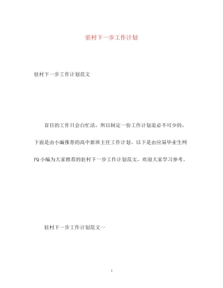 驻村下一步工作计划