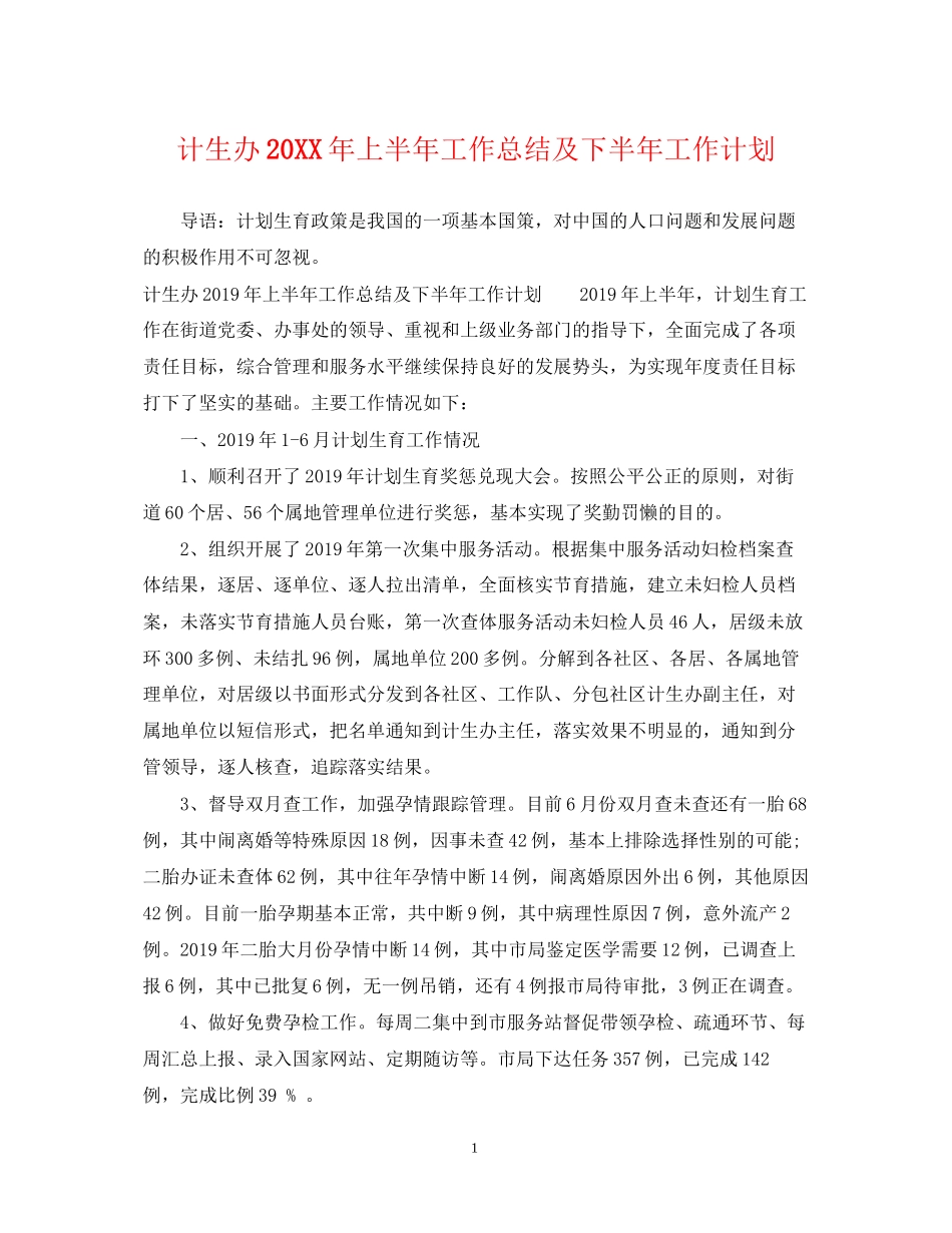 计生办上半年工作总结及下半年工作计划_第1页
