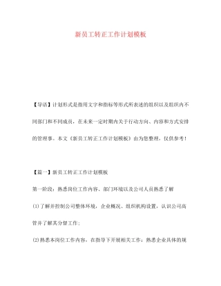 新员工转正工作计划模板
