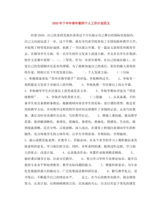 2020年下半年青年教师个人工作计划范文