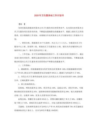 2020年卫生服务站工作计划书