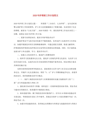 2020年护理部工作计划范文