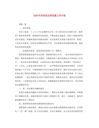 2020年农村党支部党建工作计划