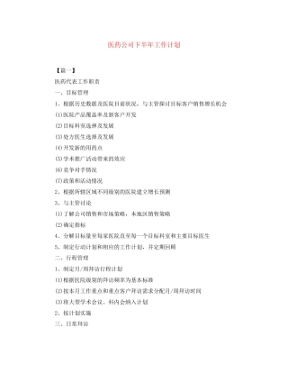 医药公司下半年工作计划