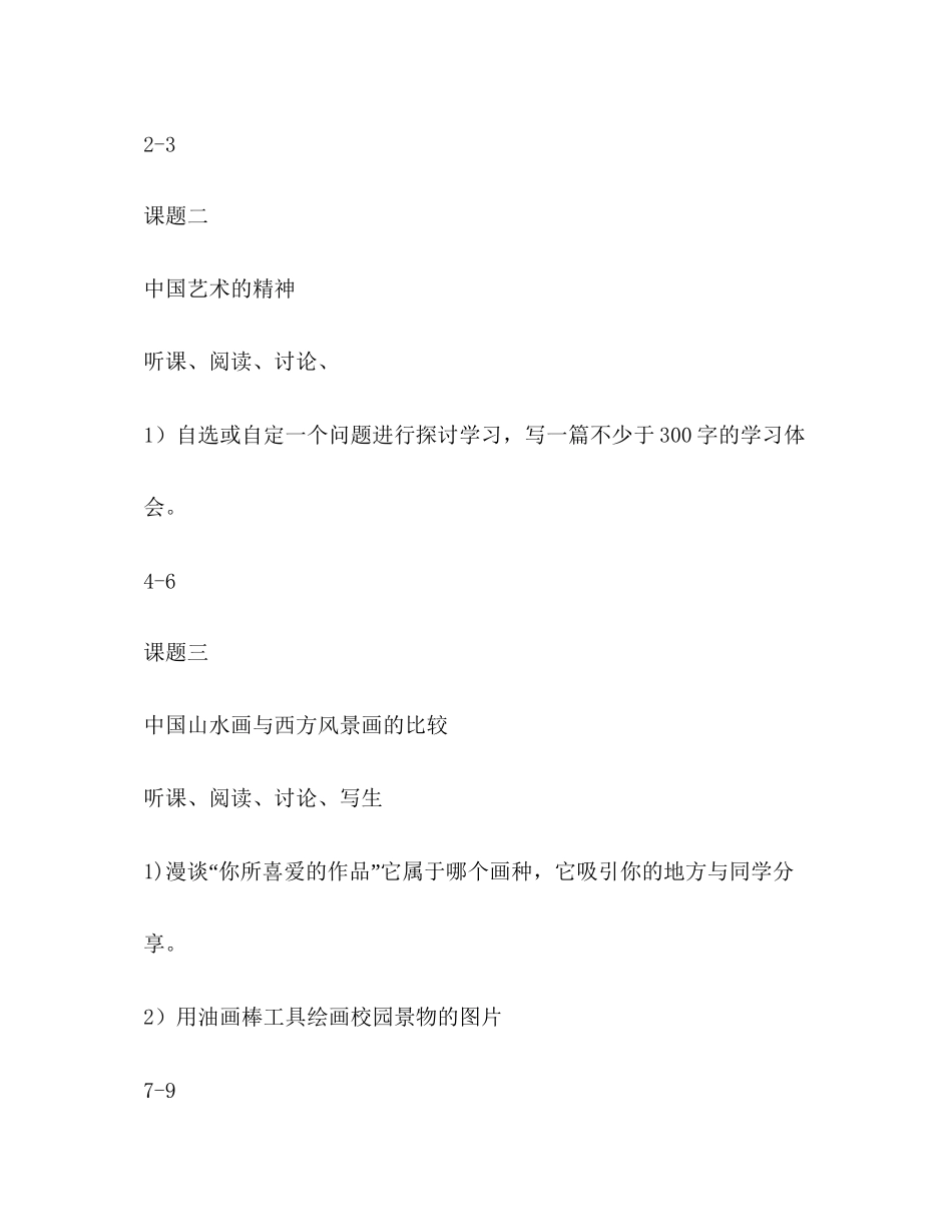 上学期高一美术（鉴赏绘画）模块教学计划范文_第2页