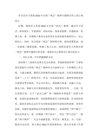 在全县学习贯彻2022年全国“两会”精神专题研讨班上的发言