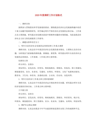2020年度调研工作计划格式