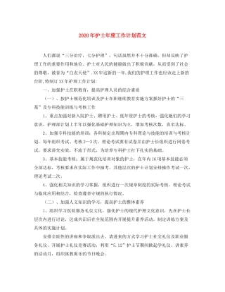 2020年护士年度工作计划范文
