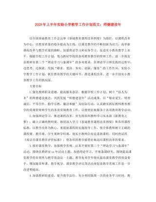 2020年上半年实验小学教学工作计划范文师德建设年
