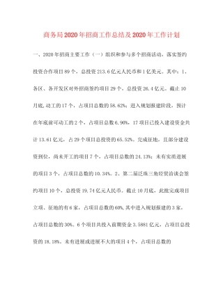 商务局年招商工作总结及年工作计划