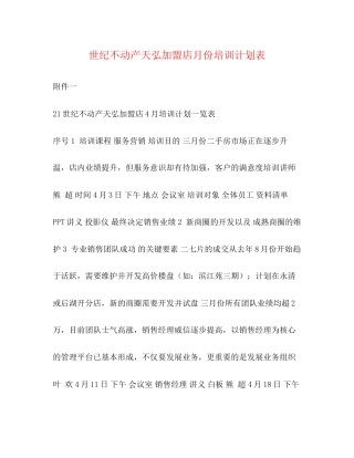 世纪不动产天弘加盟店月份培训计划表
