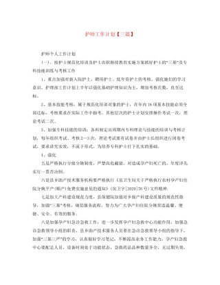护师工作计划【三篇】2