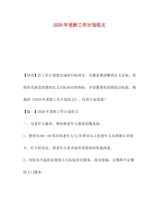 2020年老龄工作计划范文