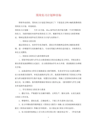 顶岗实习计划和目标