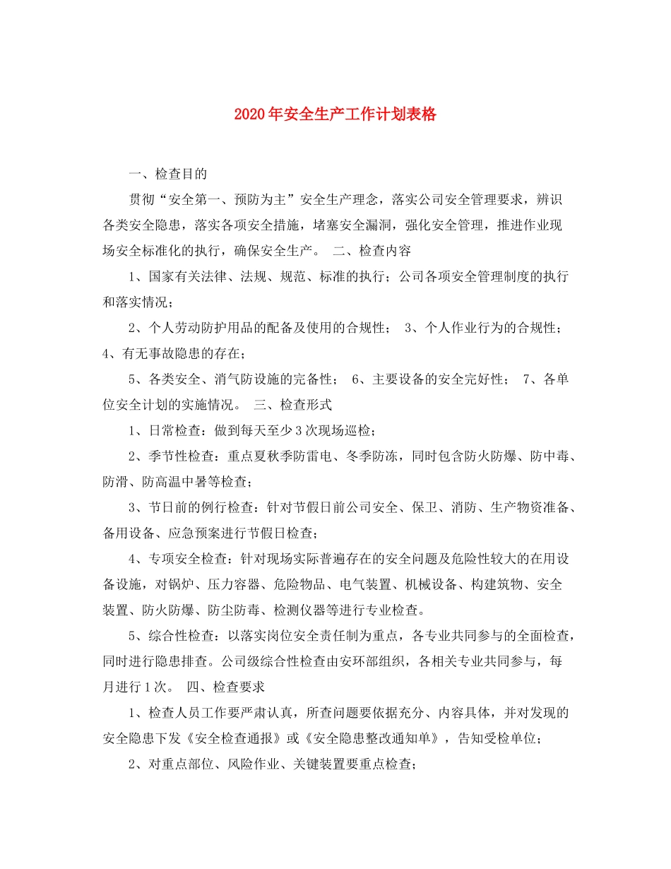 2020年安全生产工作计划表格_第1页