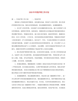 2020年中医护理工作计划