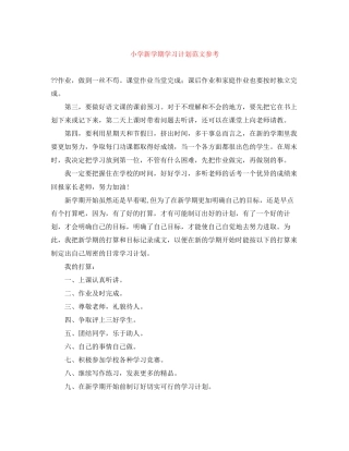 小学新学期学习计划范文参考